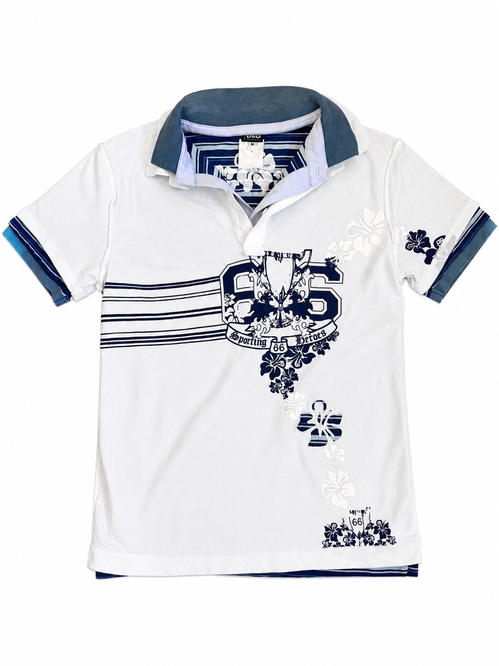 Vintage Dolce&Gabbana D&G white/blue double layered collar polo tshirt